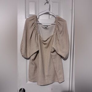 Ava & Viv Beige Checkered Blouse